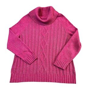Talbots Cable Knit Turtleneck Sweater Women's sz XL Pink Merino Wool Cotton